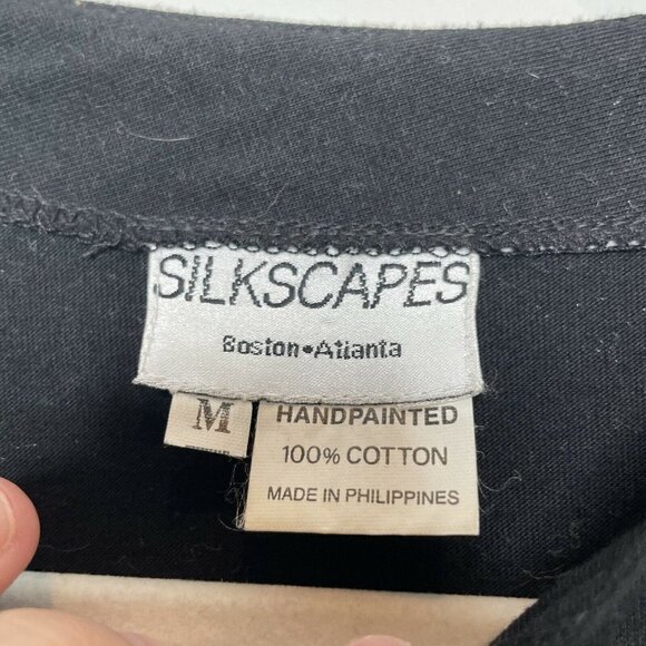 Silkscapes Hand Painted Black Floral Cardigan Size Medium Cotton - Picture 2 of 7